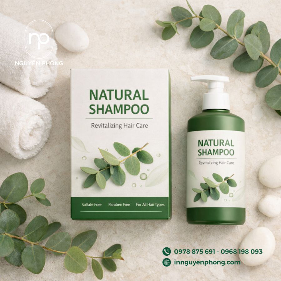 In hộp giấy đựng dầu gội